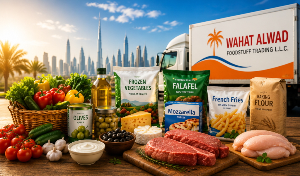 Wahat Al Wadi warehouse team loading a delivery truck with packaged food products